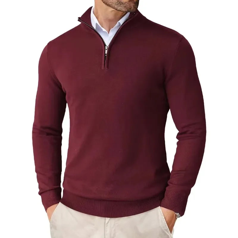 Mokum Alef Cotton Blend Pullover – Heren Regular Fit Quarter Zipper met Geribde Boorden