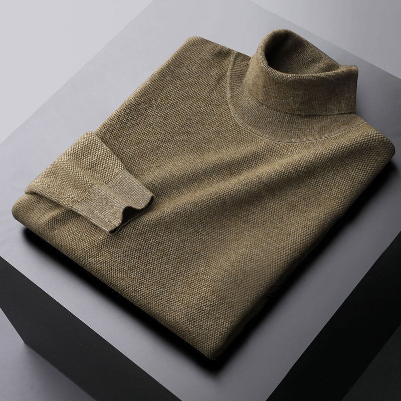 Lenn wool turtleneck sweater – heren coltrui regular fit met ribboorden, front view