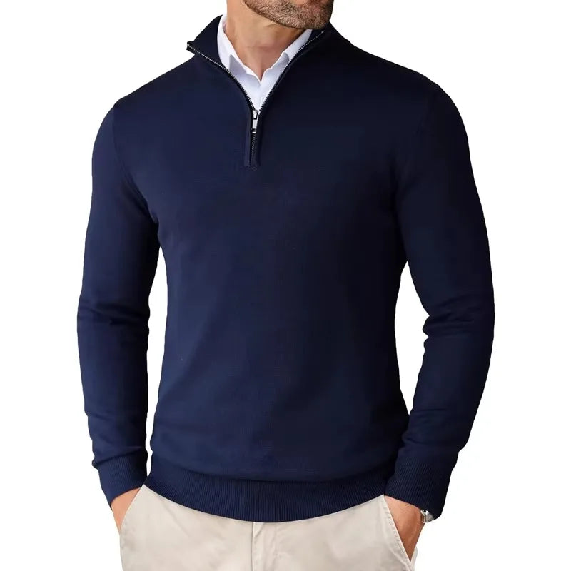 Mokum Alef Cotton Blend Pullover – Heren Regular Fit Quarter Zipper met Geribde Boorden