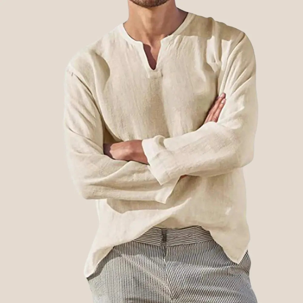 Miran linen shirt – heren linnen shirt met lange mouwen casual fit, knopen en kraag, luchtig shirt