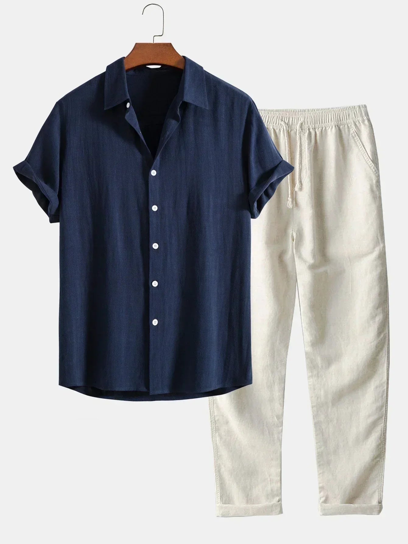 ChillMode linnen set voor heren – losse linnen broek en linnen overhemd in luchtige, zomerse stijl