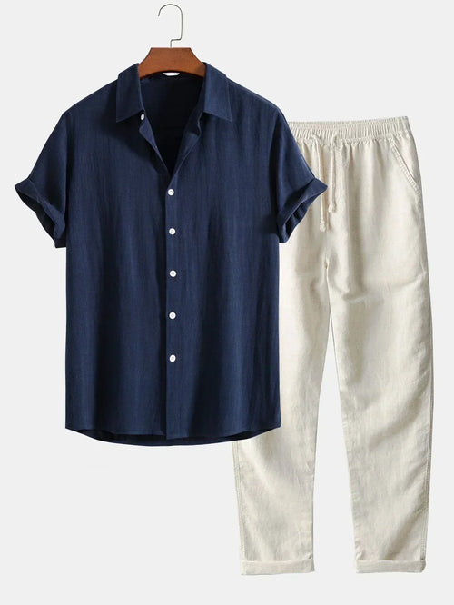 ChillMode linnen set voor heren – losse linnen broek en linnen overhemd in luchtige, zomerse stijl