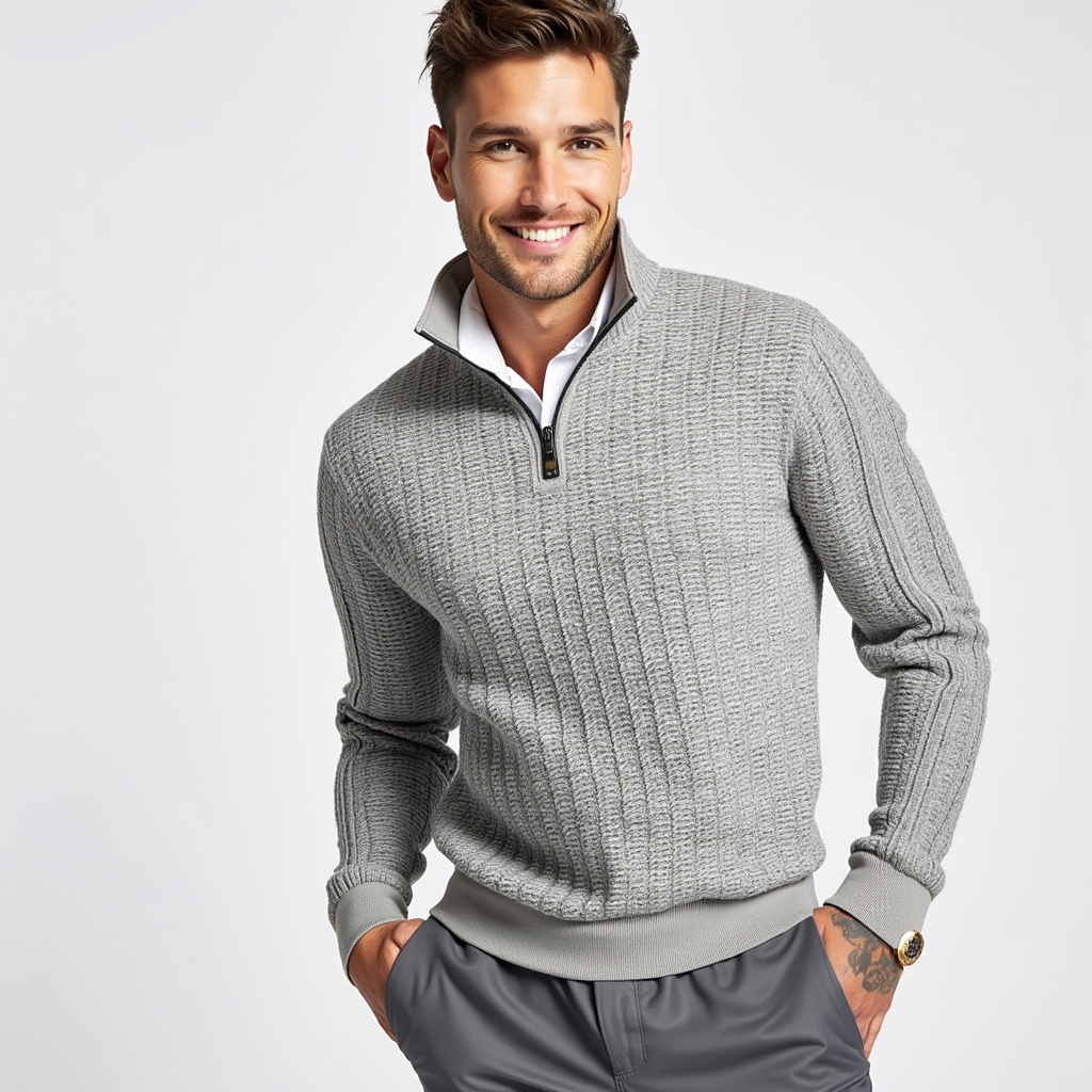 Retro quarter zip sweater heren comfortabel casual trui met rits