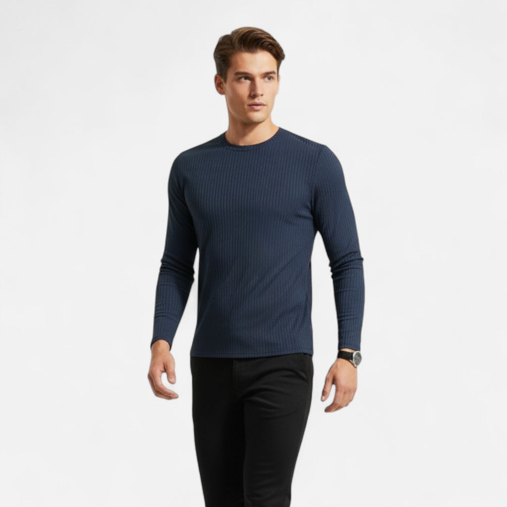 Ribbed long sleeve shirt heren slim fit zacht casual T-shirt