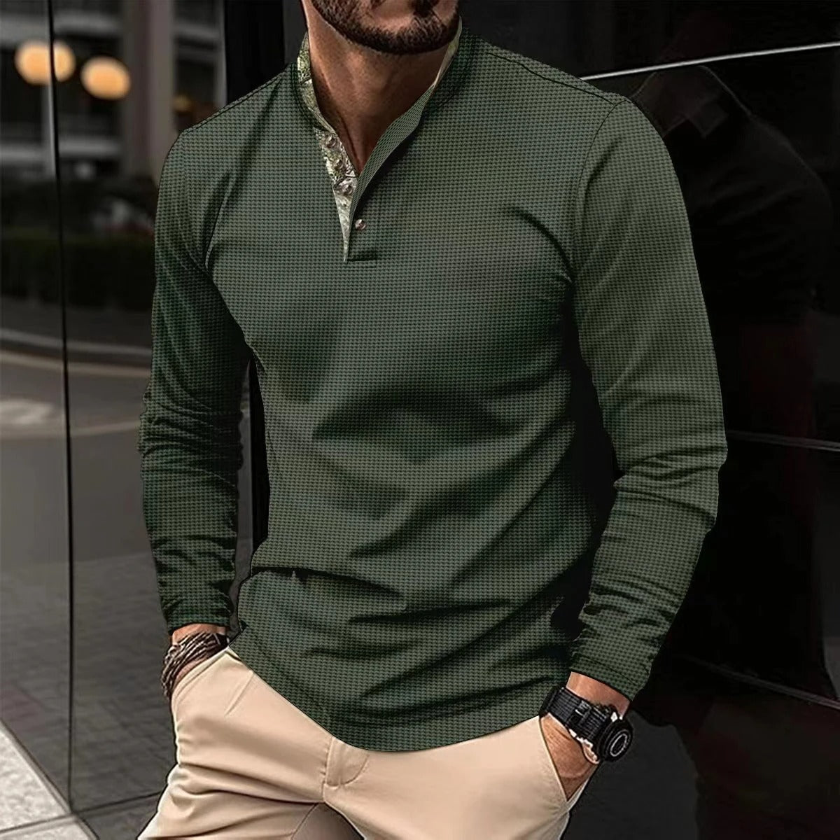 Herenslangarm-polo Glide Luxe in premium katoenmix met contrastkleurige boord bij kraag
